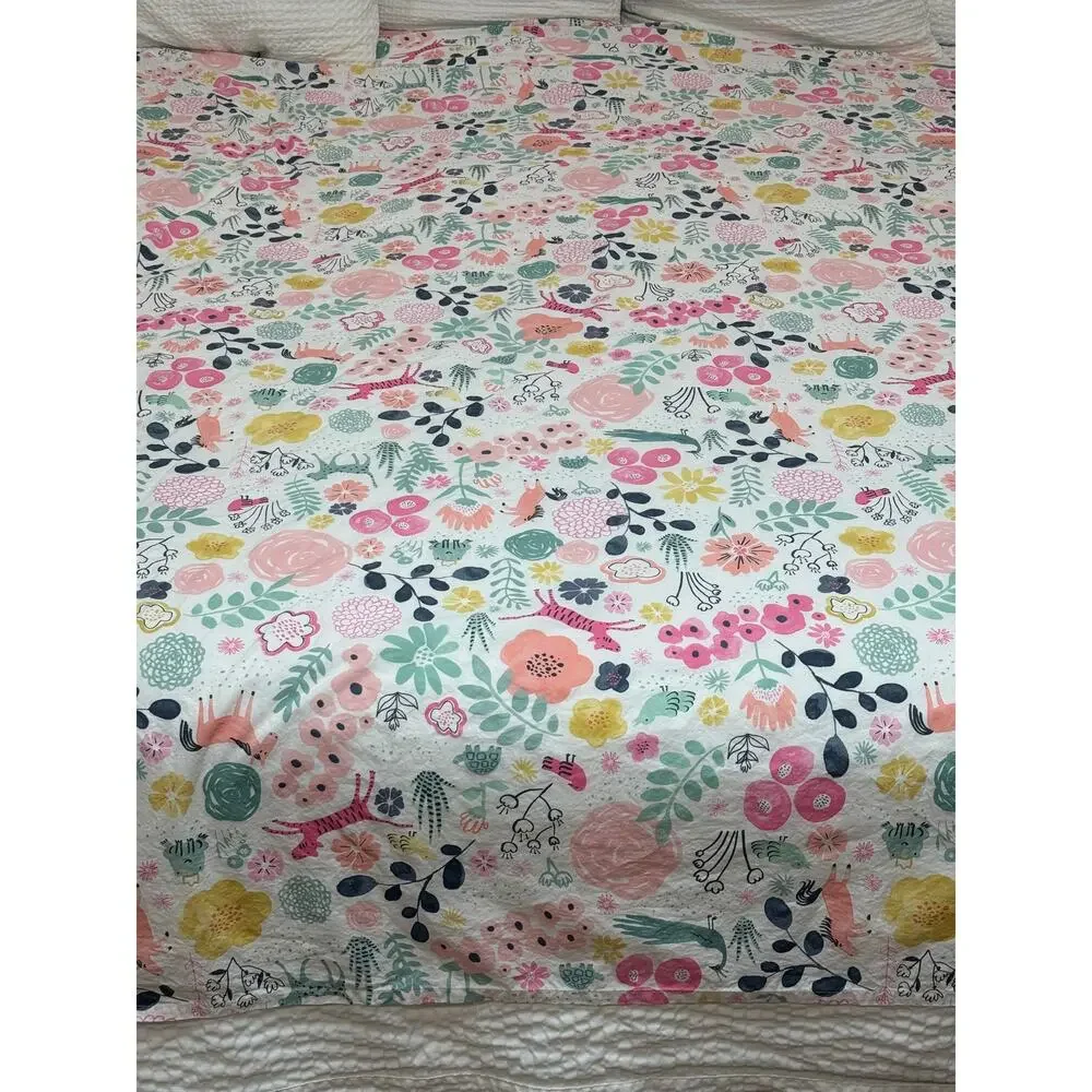 Pottery Barn Kids Sasha's Garden Twin Flat Sheet Organic Cotton Botanical Animal